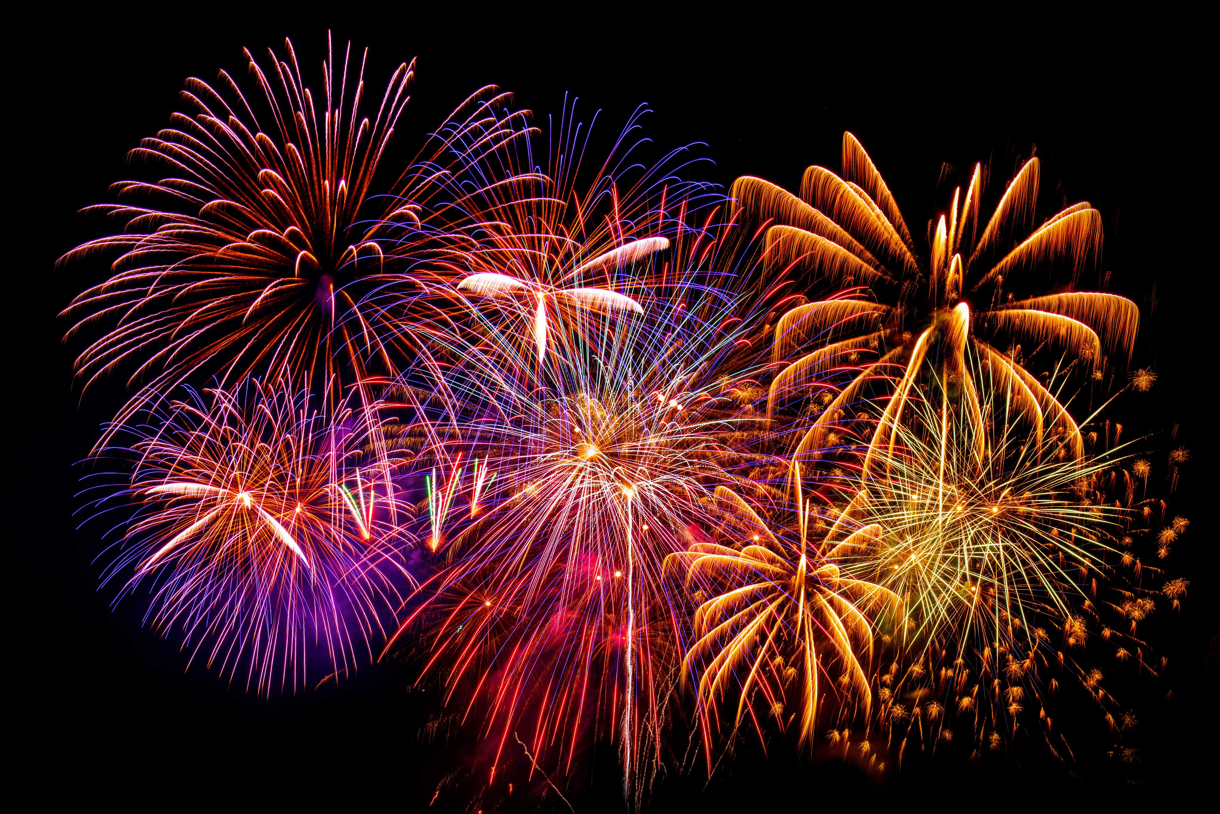 beautiful colorful firework display set for celebration happy new year and merry christmas and  fireworks on black background