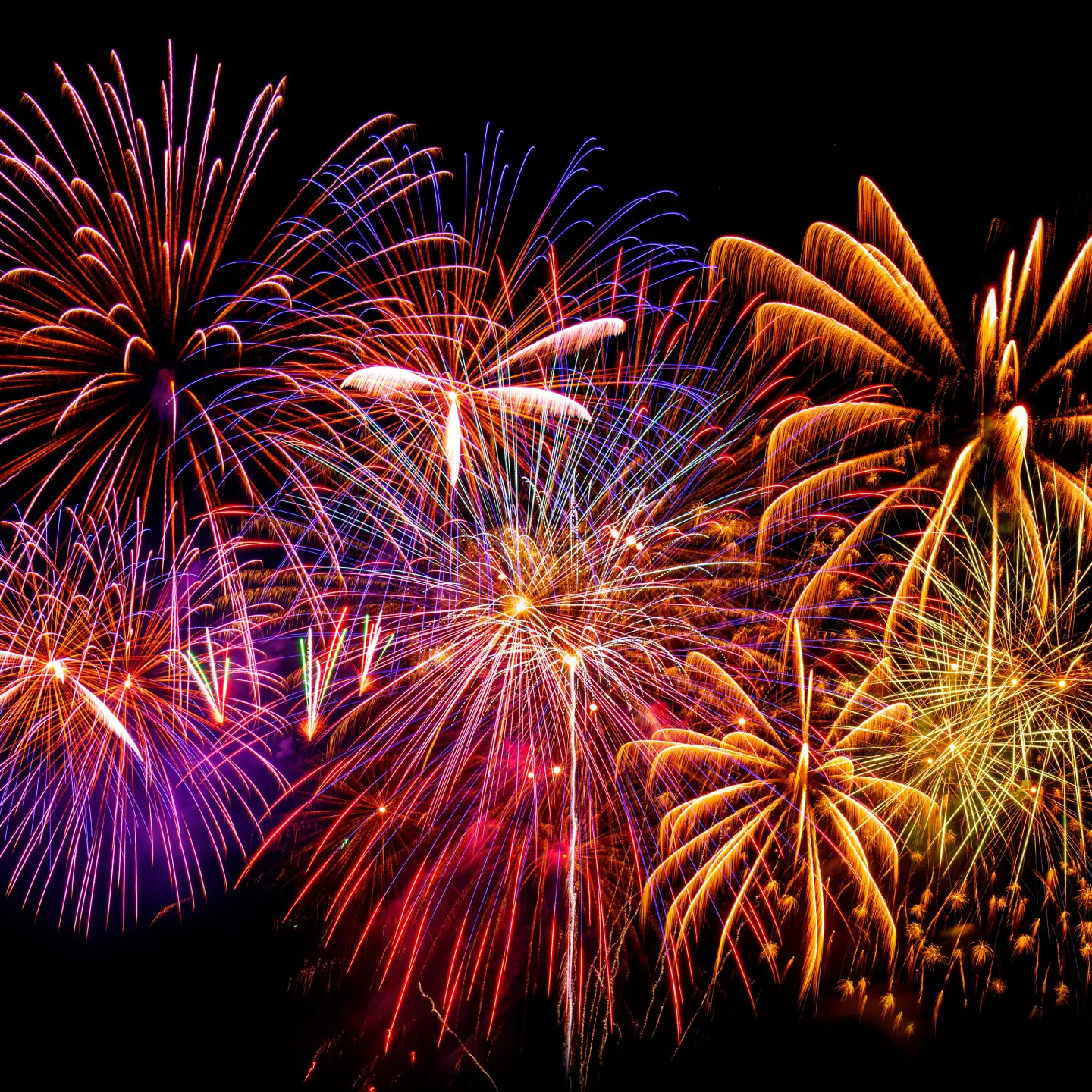 beautiful colorful firework display set for celebration happy new year and merry christmas and fireworks on black background