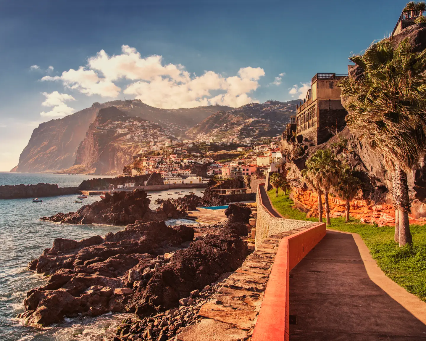 The beautiful Promenade walk from Funchal Lido into the fishing village of Camara de Lobos on Madeira at sunset