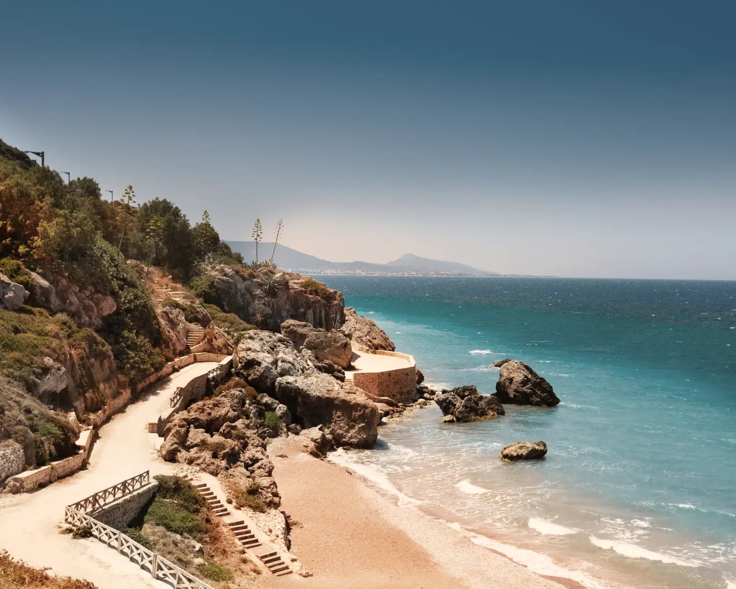 Beautiful view of Rhodes sandy beaches in summer, Greece, Europe