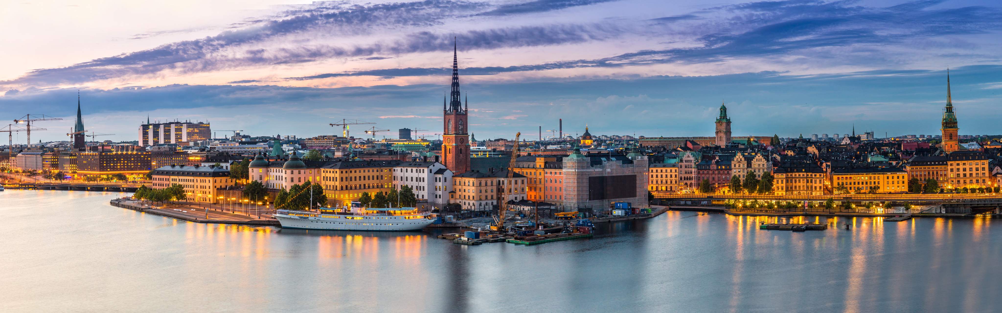 Scenic summer night panorama of the Old Town (Gamla Stan) architecture in Stockholm, Sweden
