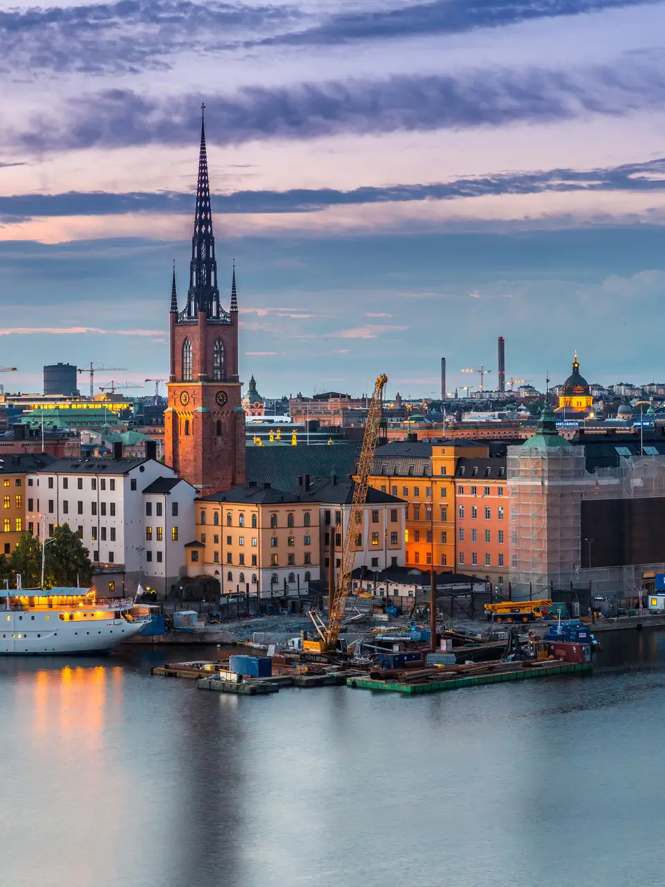 Scenic summer night panorama of the Old Town (Gamla Stan) architecture in Stockholm, Sweden