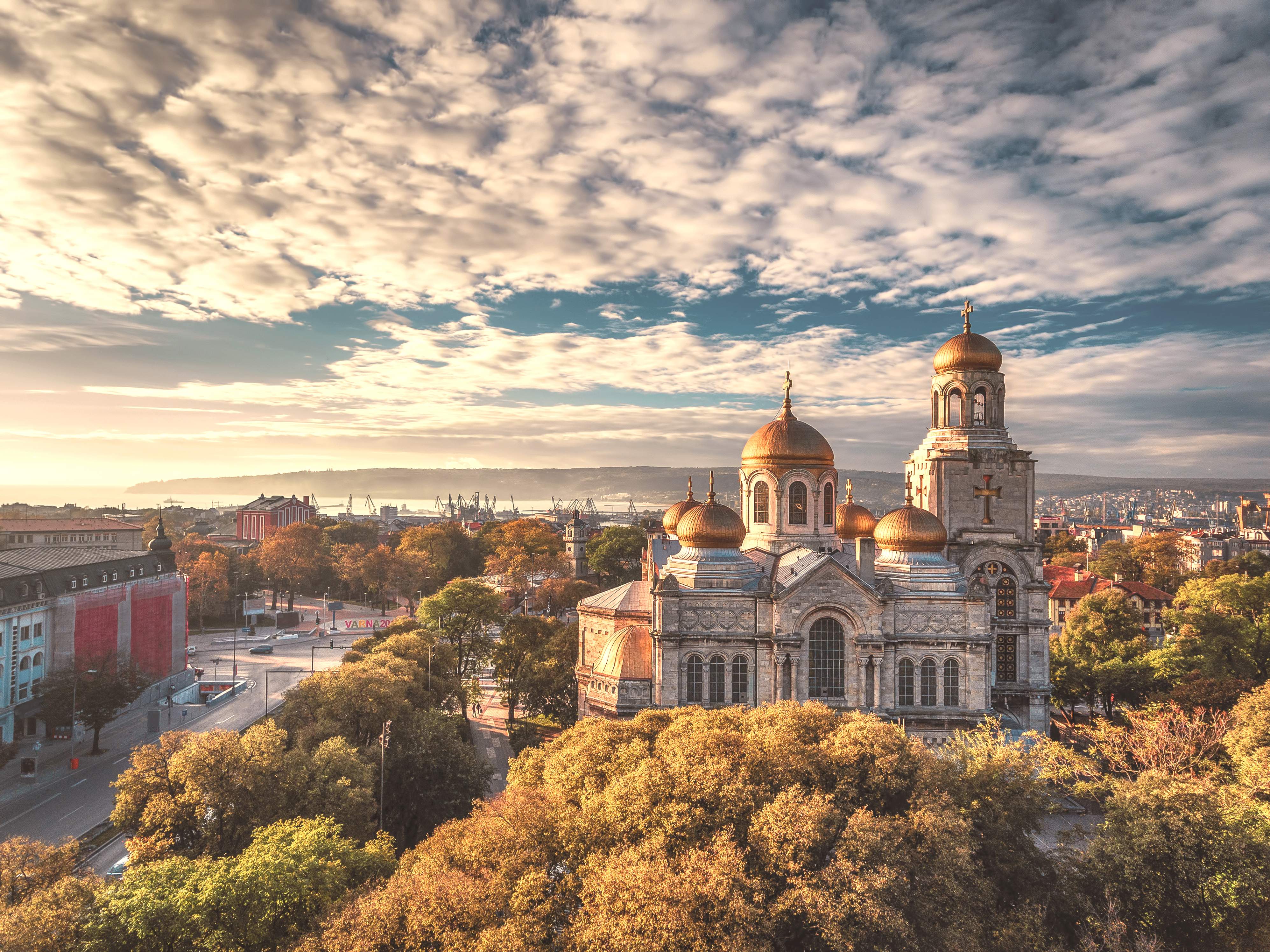 Aerial view of The Cathedral of the Assumption in Varna