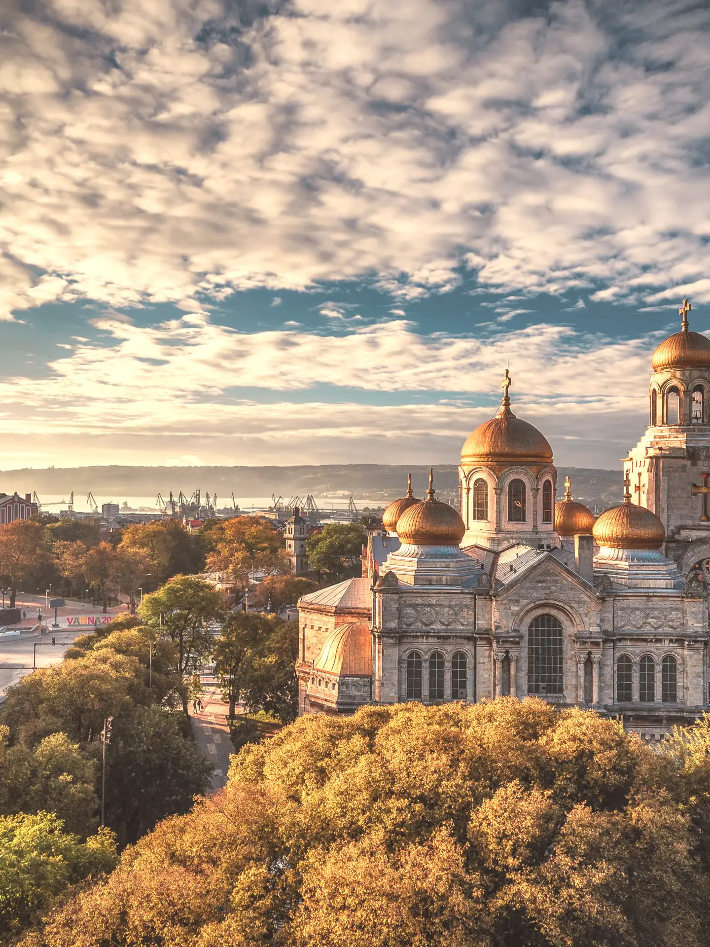 Aerial view of The Cathedral of the Assumption in Varna