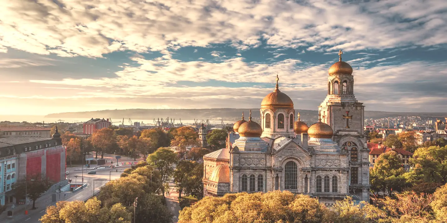 Aerial view of The Cathedral of the Assumption in Varna