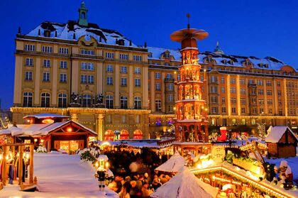 Christmas Market in Dresden 2021 The Christmas Market at night with a dark blue winter sky