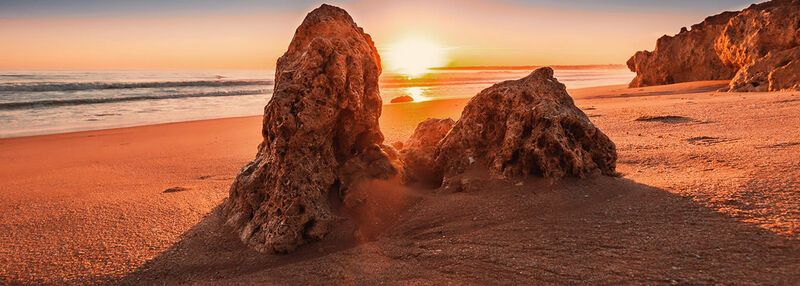 Sunset on a Algarve beach in Portugal