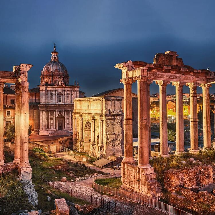 Evening view of the Forum Romanum, Rome, Italy