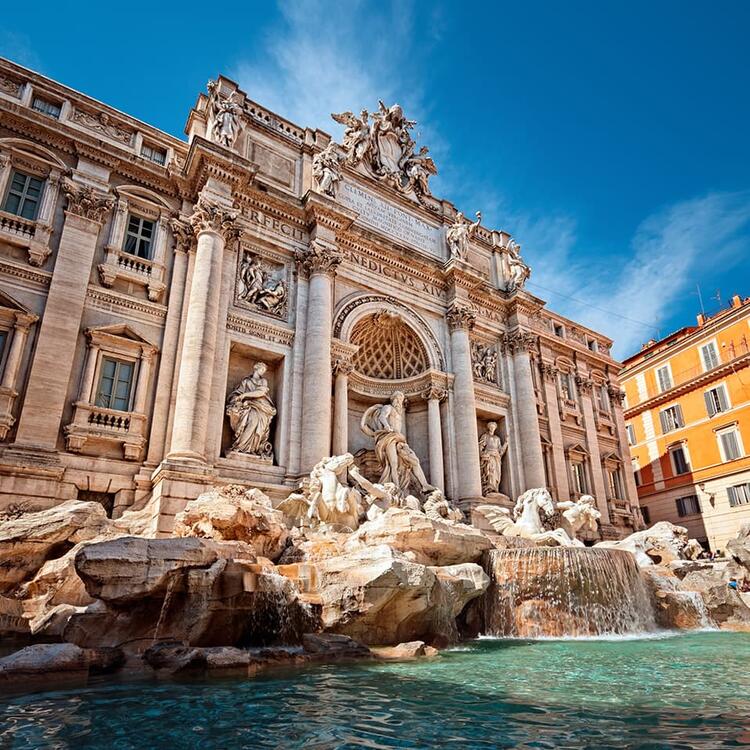 View of the Trevi Fountain (Fontana di Trevi) in Rome, Italy