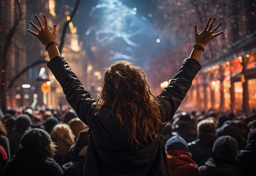 Woman enjoying the night at the street in London