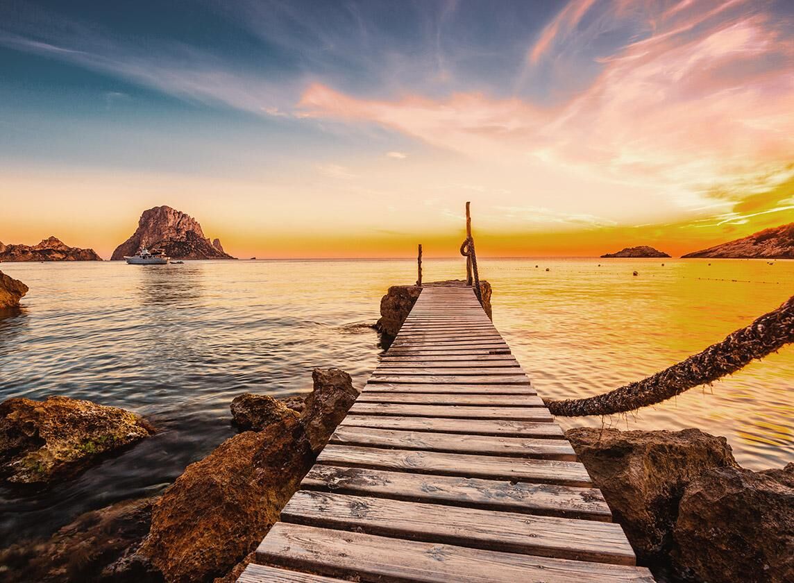 Sunset over the Mediterranean Sea in Ibiza, Spain