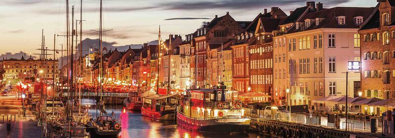 View of the canal and the houses of Nyhavn in Copenhagen's Old Town