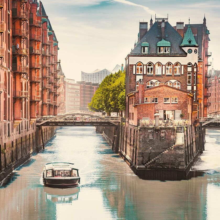 View of the warehouse city (Speicherstadt) of Hamburg, Germany