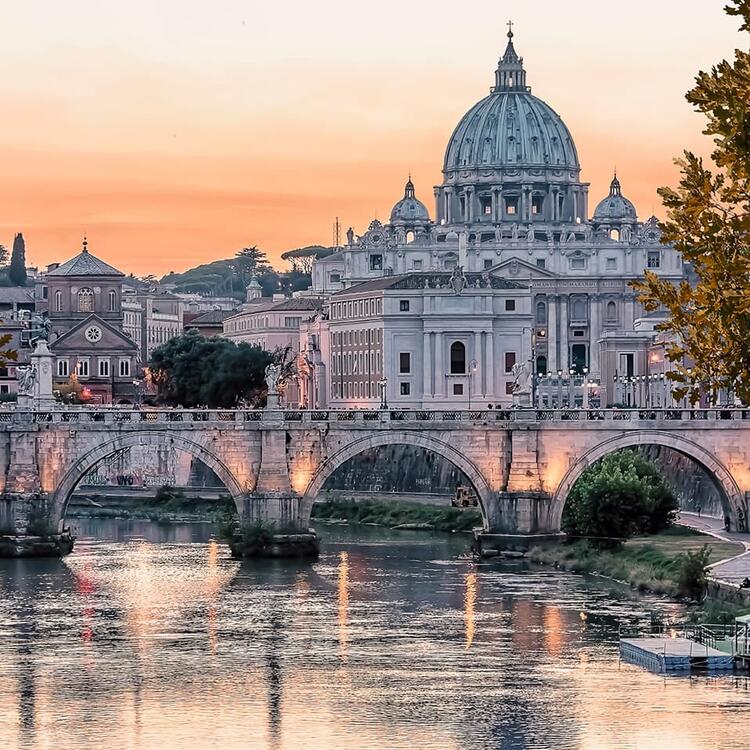 Beautiful panoramic view of the Vatican City in Rome, Italy, in the evening.