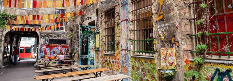 View of one of the trendy streets of the Kreuzberg quarter, in Berlin, Germany