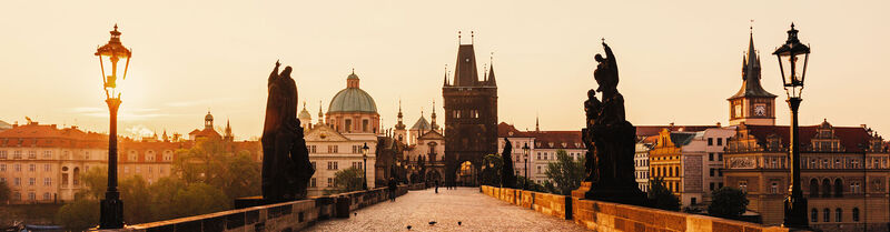 Sunrise view of Prague from the Charles Bridge