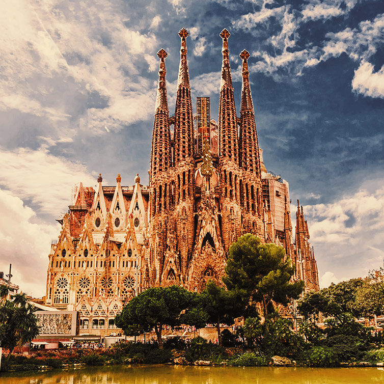 View of the Sagrada Familia cathedral in Barcelona.
