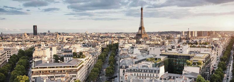 Panoramic view of Paris with the Eiffel Tower in the background