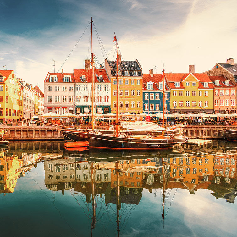 The canal of Nyhavn in Copenhagen and the Scandinavian architecture
