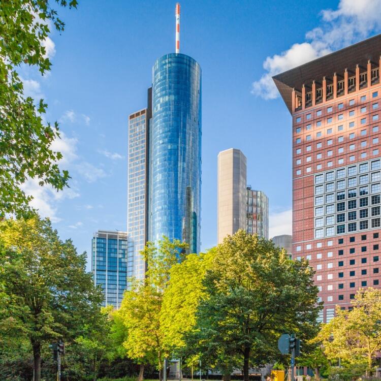 Frankfurt am Main Financial District - iew of the bustling financial district in Frankfurt during the summertime.