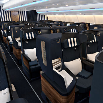 Photo of Condor's Business Class seats, showing spaciousness, style and design.