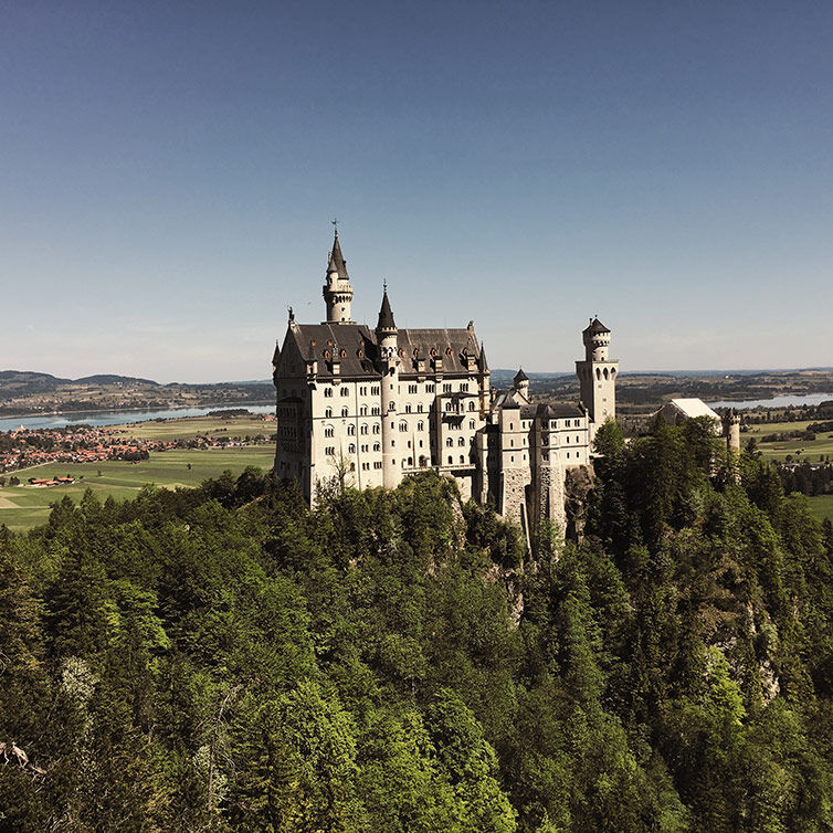 View of Neuschwanstein Castle, in the Bavarian Alps, near Munich