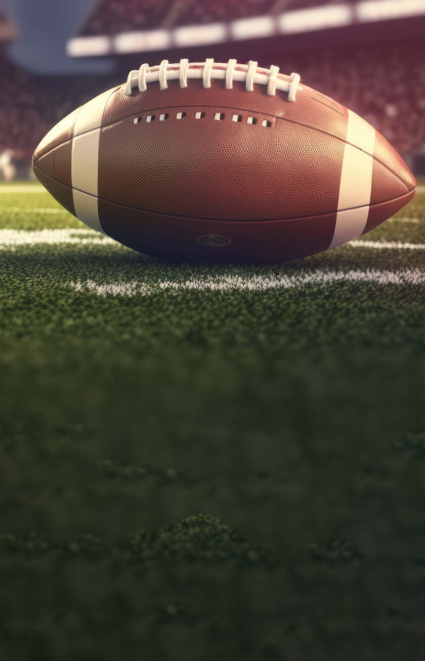 The ball used in American football on the field