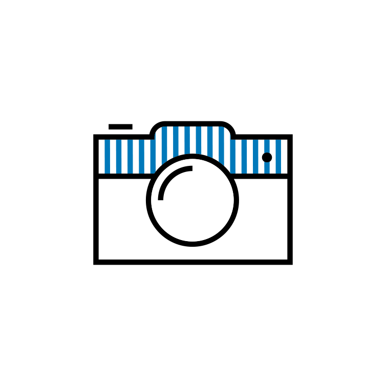 An illustration of a camera in blue and white