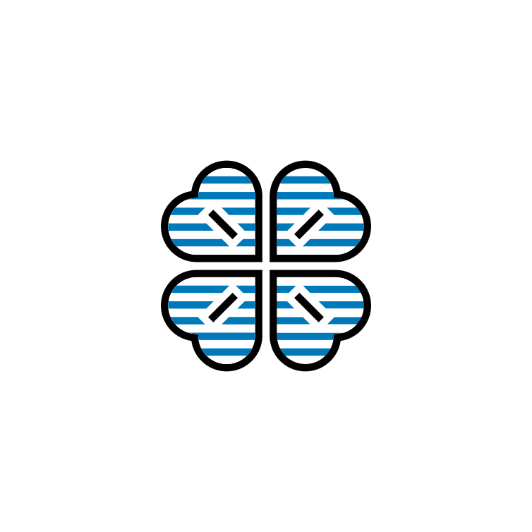 An illustration of a blue and white striped four-leaf clover